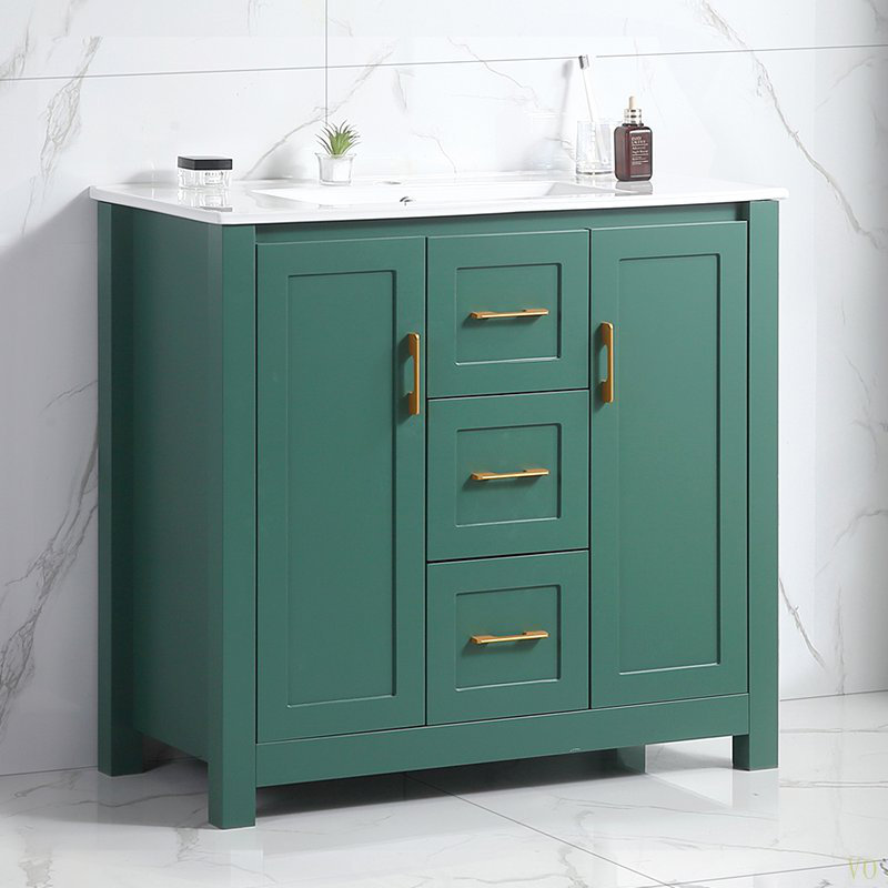 Meuble-lavabo de 36 po avec lavabo simple, meuble-lavabo encastré, armoire de rangement avec 2 portes et 2 tiroirs, fermeture en douceur, rangement multifonctionnel
