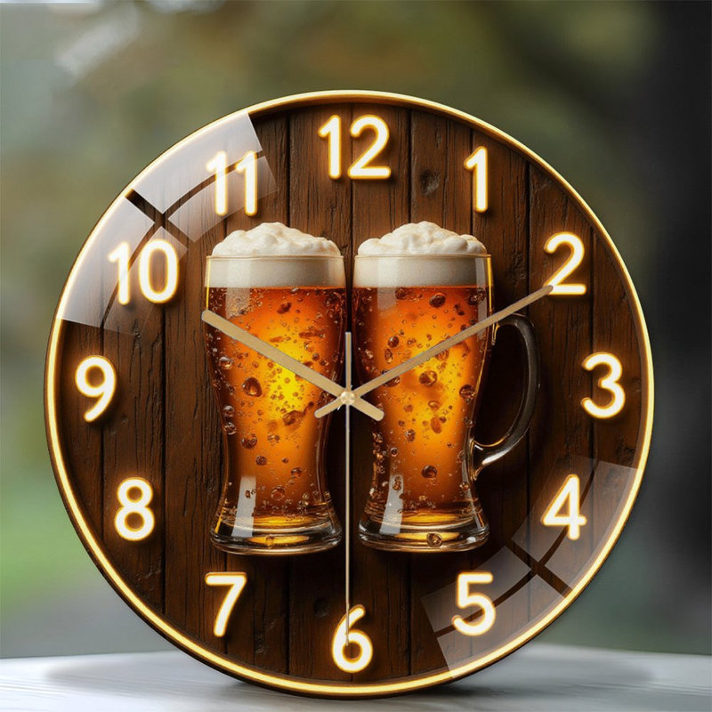 Horloge murale rétro avec chopes à bière - horloge murale moderne en verre 12 po