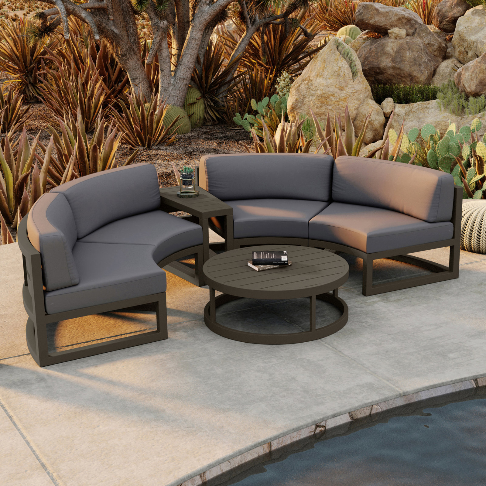 Bergeron 4 - Person Patio Conversation Set with Cushions, Canvas Charcoal Sunbrella® Canvas, Slate