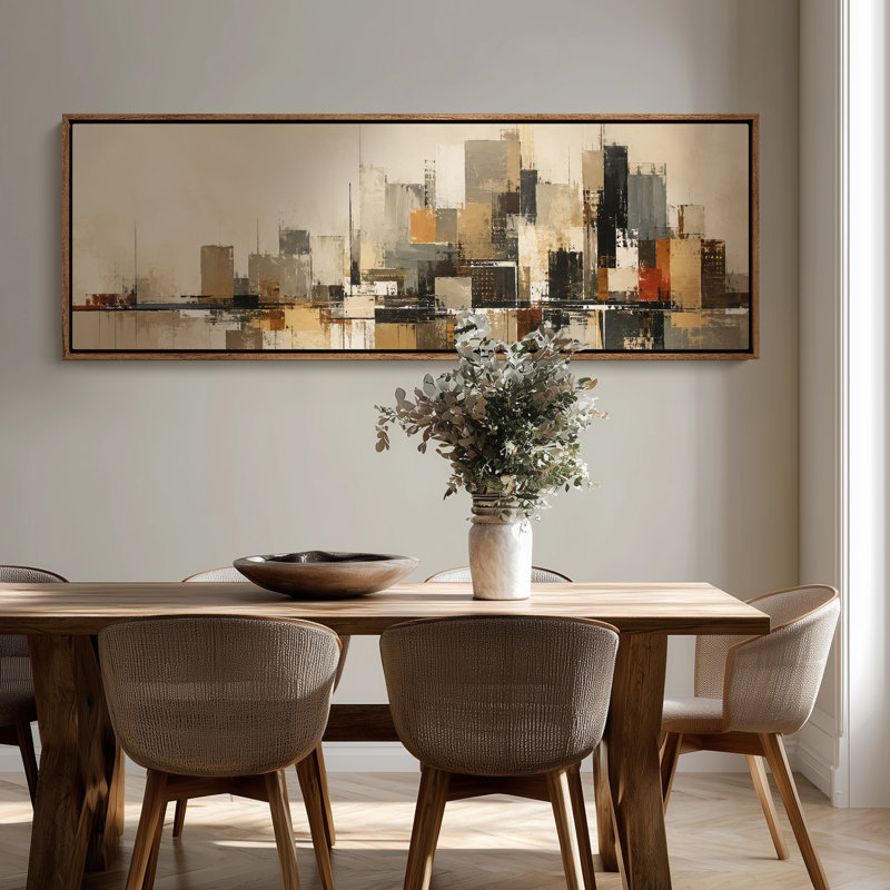 Art mural sur toile abstrait extra large beige, noir et or moderne, H 20 po x l 60 po, Naturel