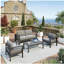 4-Piece Modern Aluminum Patio Conversation Set,  4-Seat Outdoor Sofa with  Thick Dark Gray Cushions & Gray Frame and Coffee Table