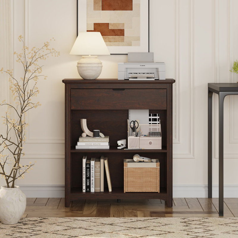 Aust Farmhouse 2 Tier Bookcase With Drawer, Brown Cherry