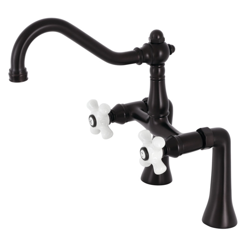 Kingston Brass Restoration Two-Handle 2-Hole Deck Mount Clawfoot Tub Faucet, Lever Handle, Oil Rubbed Bronze