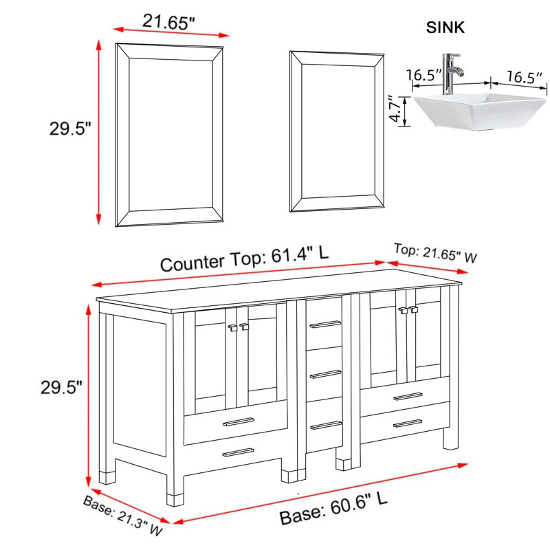 61'' Standalone Bathroom Vanity With Ceramic Sink And Mirror, White