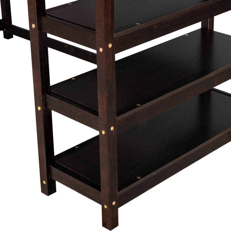 - Lit mezzanine simple avec rangement et bureau pour la vie moderne, Lit simple, Espresso