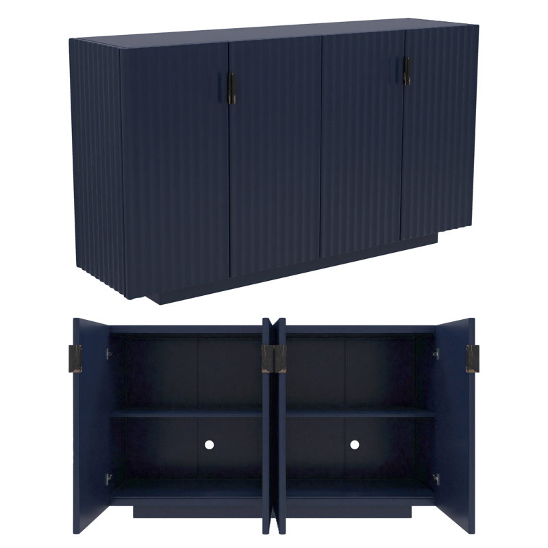 Armoire de rangement à lattes 59,8 "avec portes et tablettes, Bleu marine antique