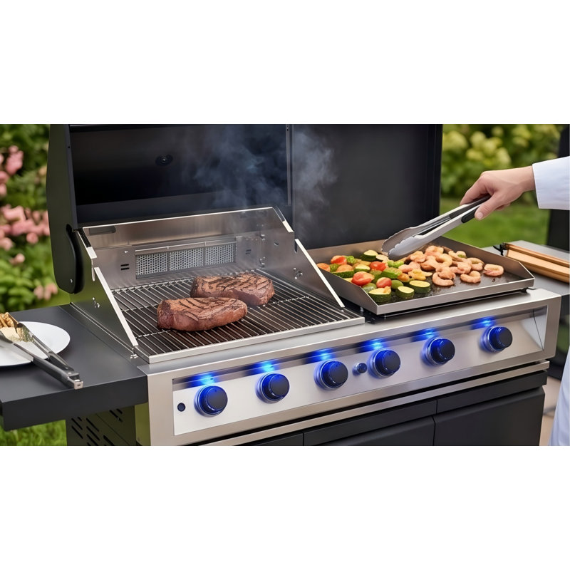 7-Burner Premium Outdoor Kitchen Suite | 87,600 BTU Stainless Steel Gas Grill with Infrared & Griddle | Ultimate Backyard Entertaining Station