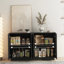 Buffet noir moderne avec rangement, grand buffet cannelé avec tablettes réglables, crédence, console d'appoint-575174294