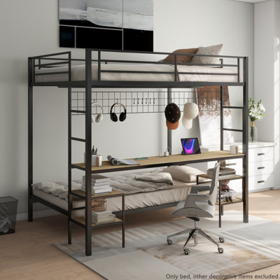 Bunk Bed With Desk And Charging Station Metal Bunk Bed With Led Lights,storage Shelves And Drawers,bunk Beds For Teen/adult With Safety Guard & Stairs by Isabelle & Max