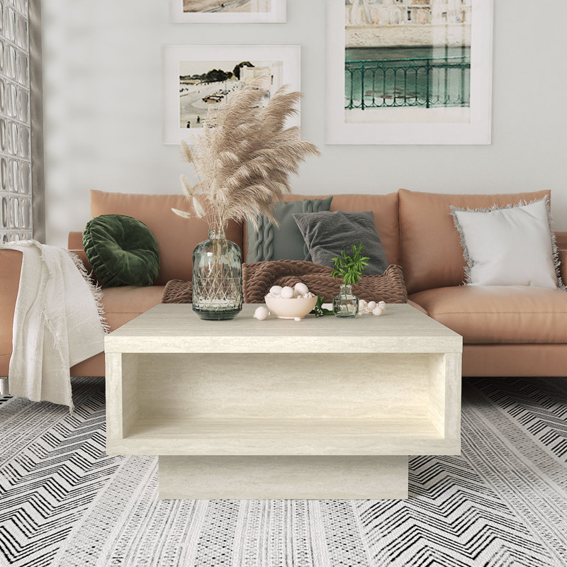 Caomhan Pedestal Coffee Table with Storage, Travertin