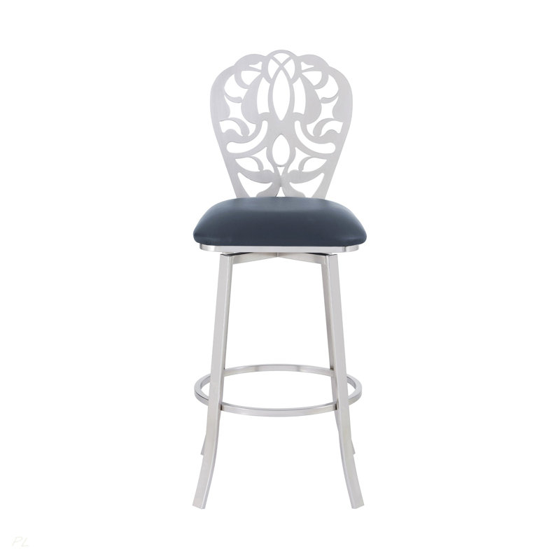 Tabouret de bar contemporain de 30 po de hauteur en acier inoxydable brossé et similicuir gris