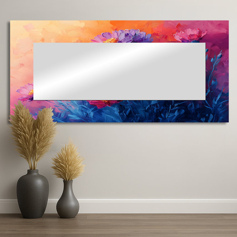 Pop bleuet en contraste néon Pop Art I - décoration murale miroir fleurs de maïs - imprimé sur métal, 28 po x 60 po