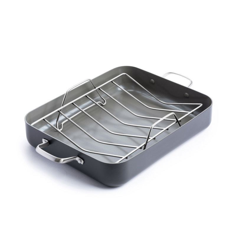 Greenpan Chatham Hard Anodized Healthy Ceramic Nonstick, 16" X 13" Roasting Pan With Roaster Rack