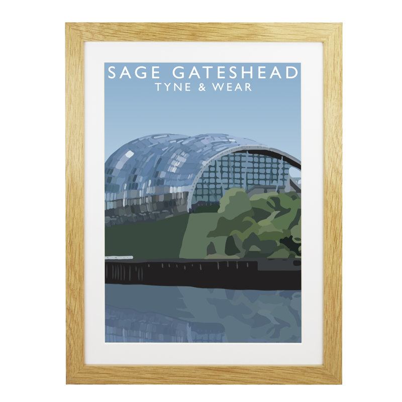 Sage Gateshead by Richard O'Neil - Print, 43.5 cm H x 33.5 cm W x 2.2 cm D, Oak Wood Frame