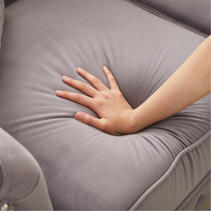 Canapé Chesterfield de 63,5 po au design moderne, canapé modulaire en velours pour le salon, capitonné à boutons avec accoudoirs cloutés avec 2 coussins, tissu rembourré et pieds en bois