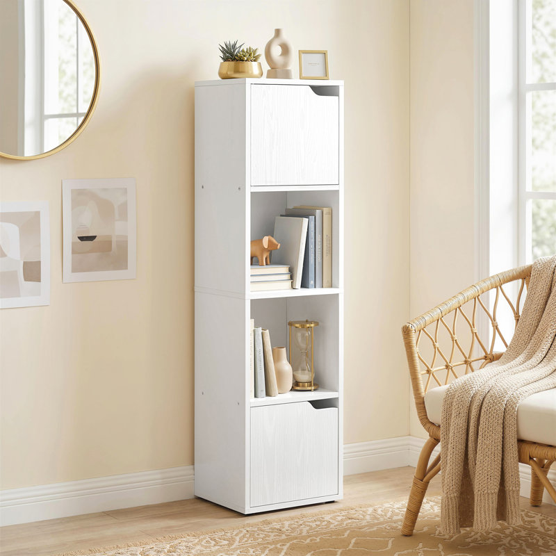 HOMCOM Bookcase with 2 Cabinets and Doors, 4-Tier Bookshelf, White