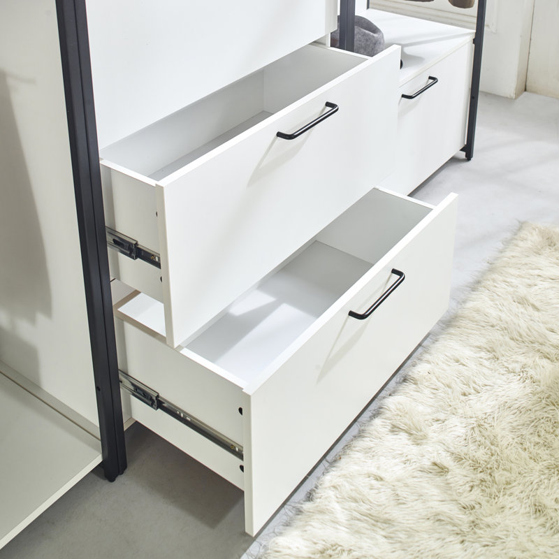 Walk-in avec 3 tiroirs - bois et métal, rangement très profond thermolaqué, pour arroser et chauffer, protection contre les égratignures, armoire blanche à égratignures E0, tableau de classement, grande capacité de rangement