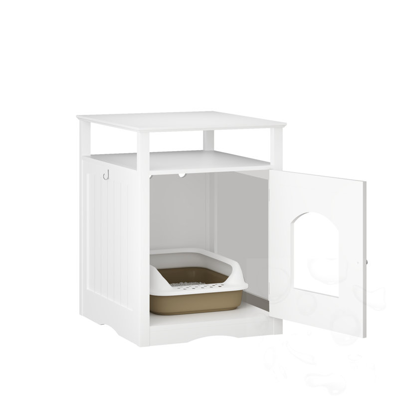 Mobilier moderne pour chat avec bac à litière intégré, maison d'intérieur en bois avec placard, meuble pour bac à litière dissimulé avec étagère de rangement, table d'appoint moderne pour chat, idéale pour le salon ou la chambre.