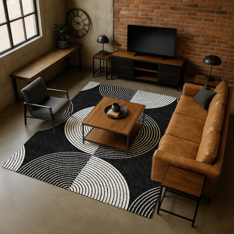 Tapis géométrique de qualité supérieure lavable à la machine Mayfield AMF2275, Noir, 9 pi x 12 pi