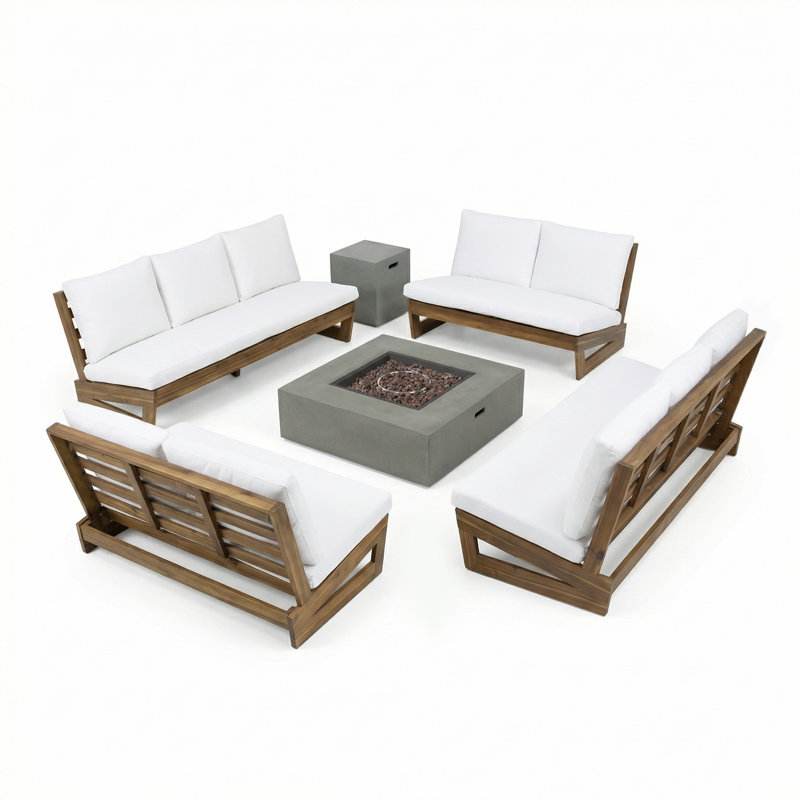 Louise Modern Coastal Acacia Wood Outdoor Conversation Set, White, Teak