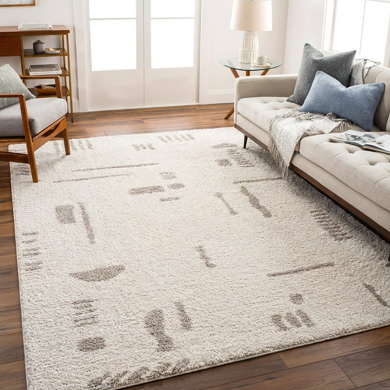 Machine Washable Shaggy Boho Medium Grey Area Rug, Rectangle 120 x 170cm