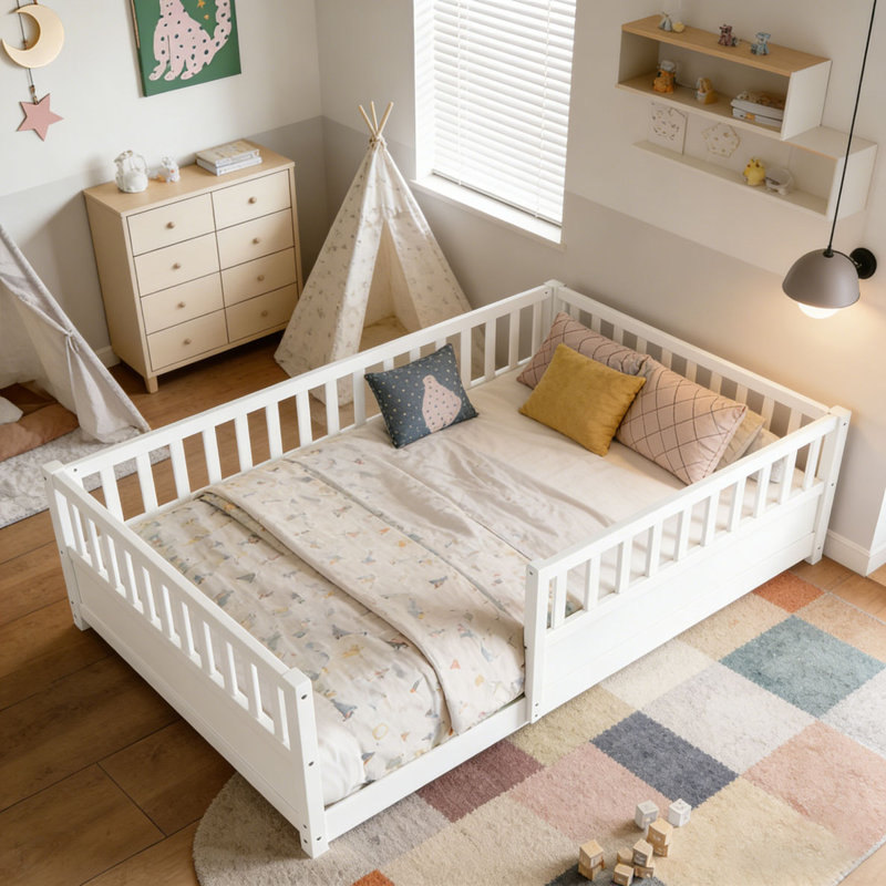 Lit en bois, Lit double, Blanc