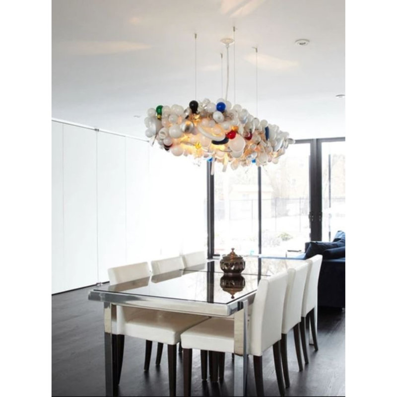 Lustre Murana, Verre transparent et lisse, Argent vieilli, 44" Length x 20" Width x 12" Height