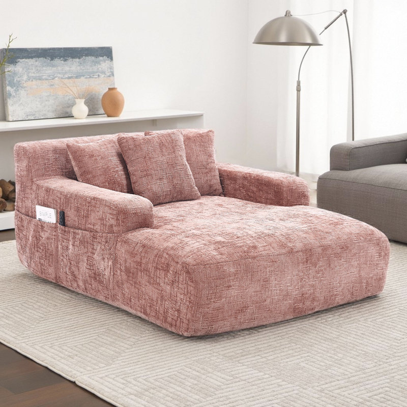 Canapé-lit Chenille Lazy avec 3 oreillers, Rose