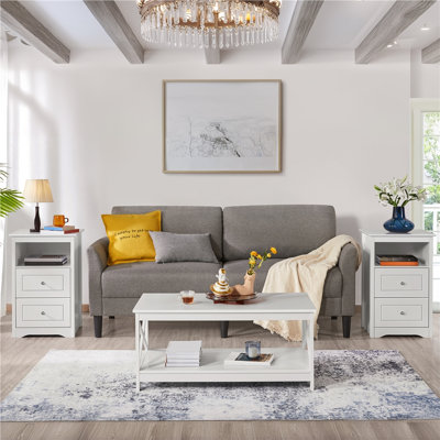 Nightstand With 2 Drawers & Open Shelf