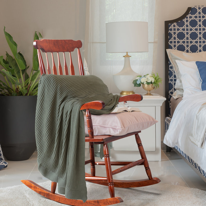 Brown Solid Wood Patio Rocking Chair with Arms