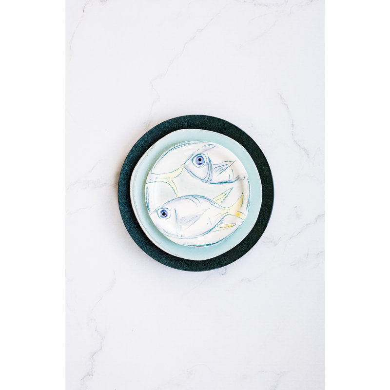 Lastra Handmade Stoneware Salad/Dessert Plate, Aqua