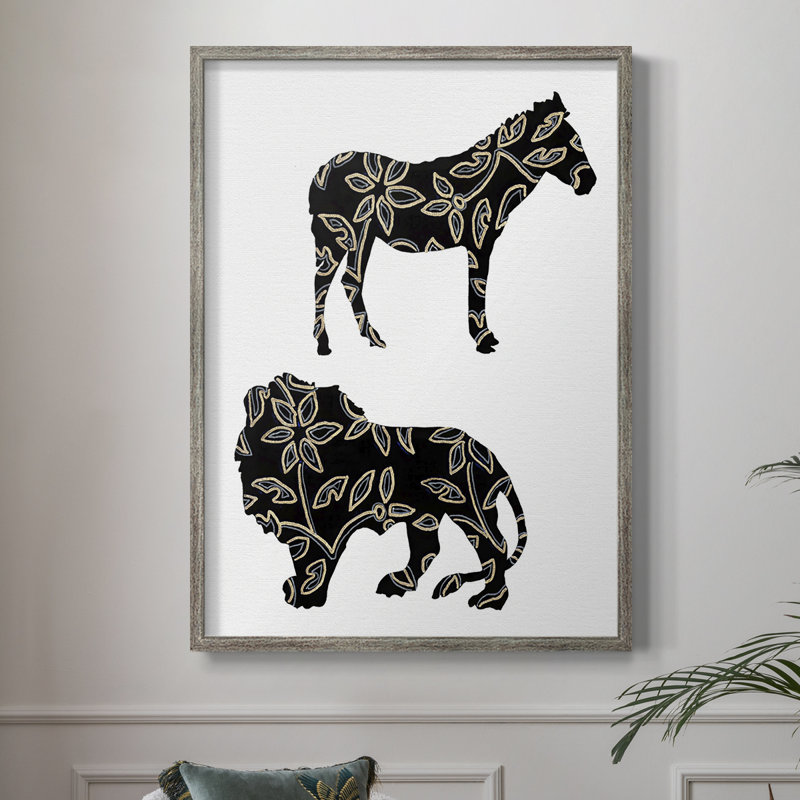 Ornementaux animaux de safari I, reproduction encadrée - bois massif, H 11 po x l 9 po