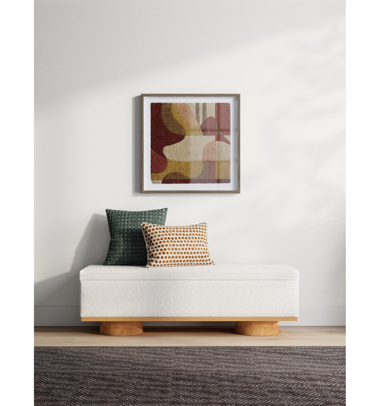 Morje 61" Linen Entryway Bench, Cream Boucle, Natural