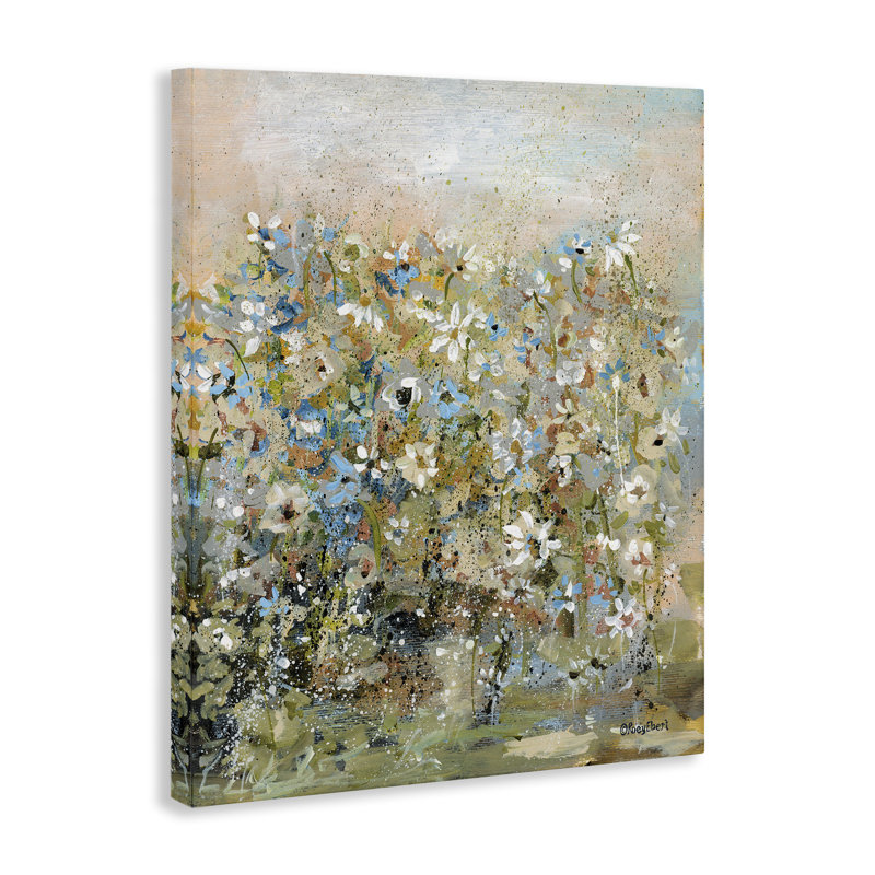 Toile mouchetée fleurs de jardin, design par Roy Ebert, H 48 po x l 36 po