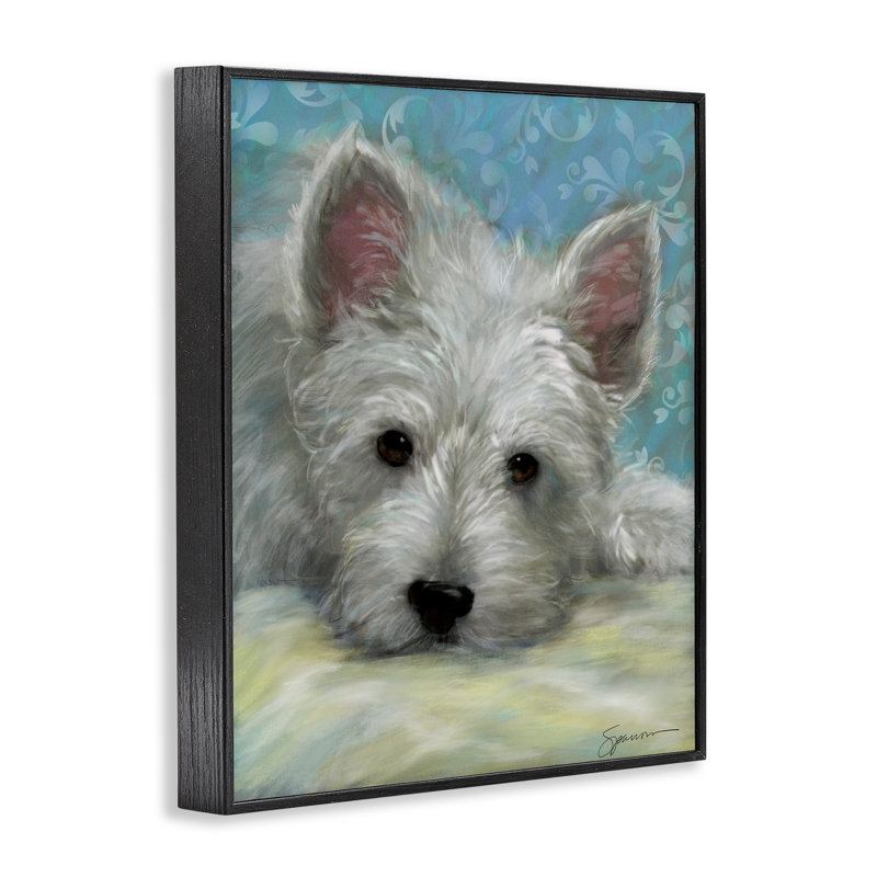 Lazy Day White Terrier, estampe numérique, conception de Mary Sparrow, 14" H x 11" W, Giclée encadrée noir minuit