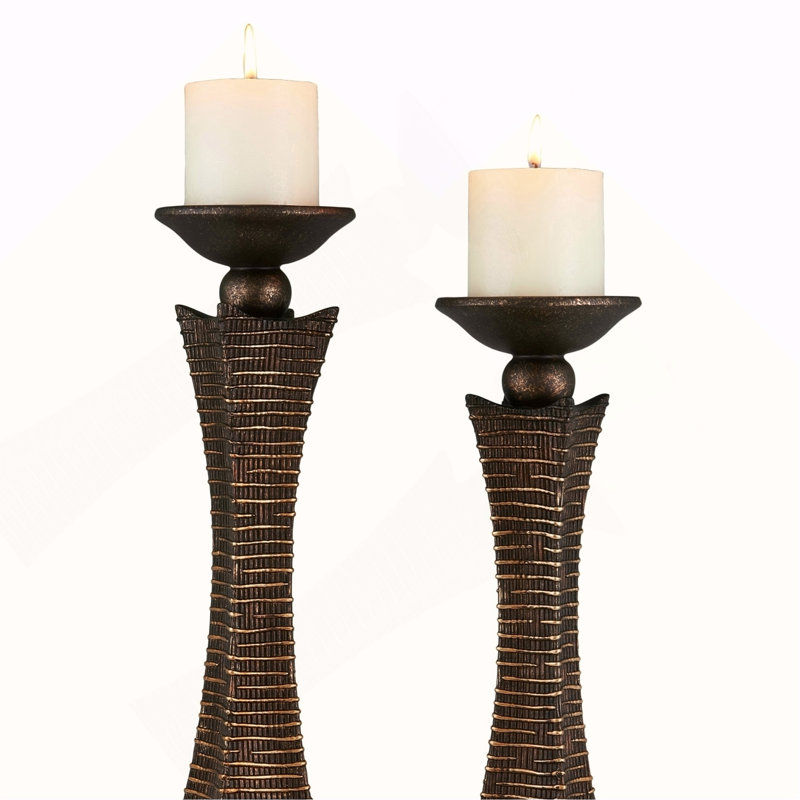 Porte-bougie "Kayan" de 15,75 po et 17,5 po de hauteur, finition rustique bronze (ensemble de 2)