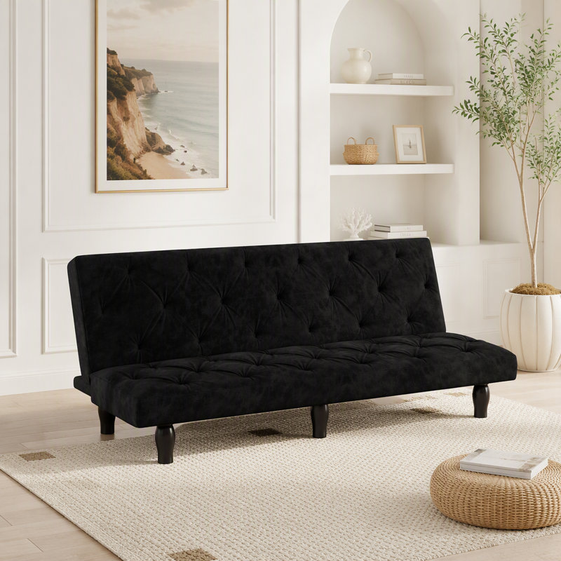 Évolution du canapé au lit: canapé-lit en velours noir de 66 pouces, transformation sans effort pour une vie polyvalente et confortable