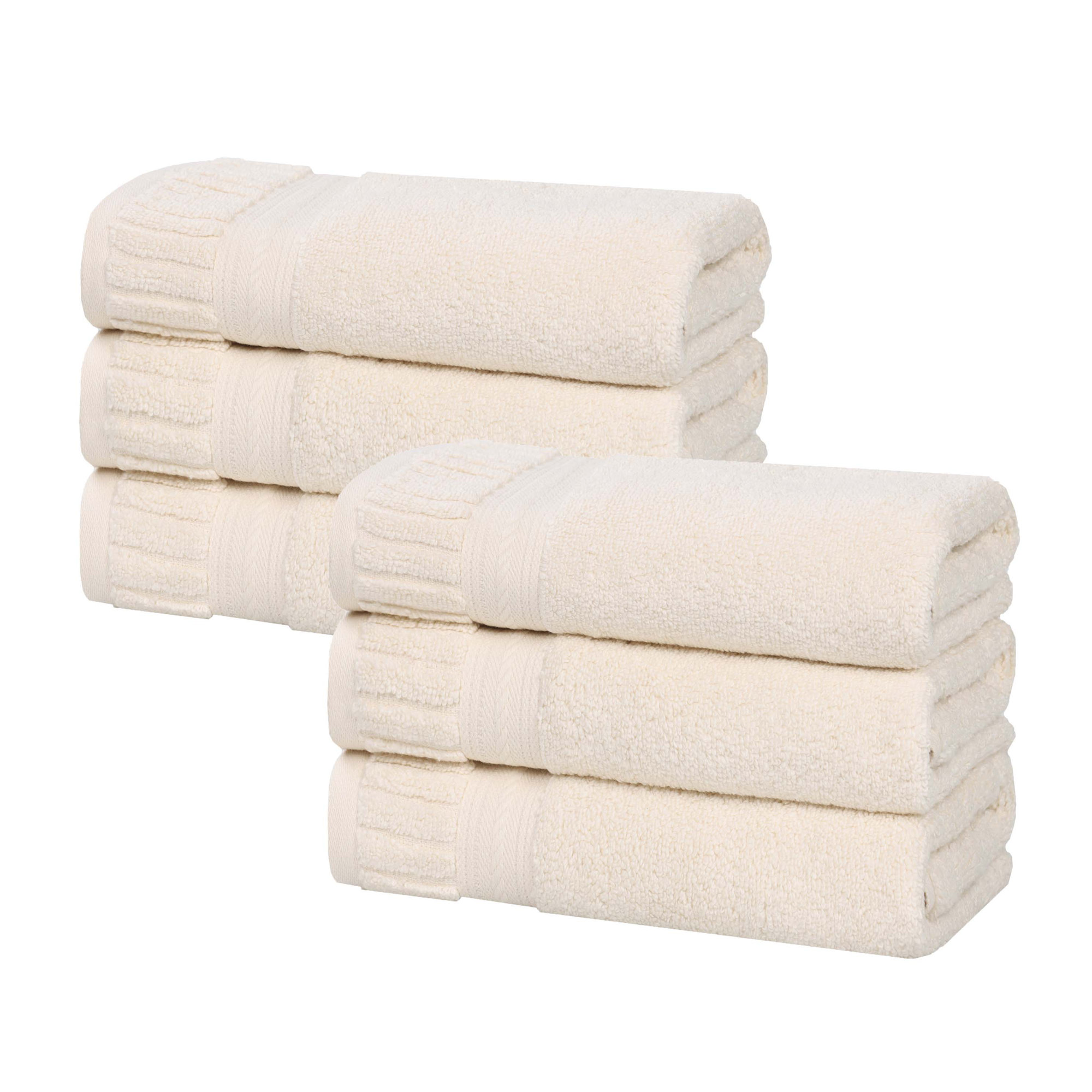 Venice Zero Twist Cotton Medium Weight Soft Absorbent Towel Set, Ivory, Hand Towels - 6 Pack
