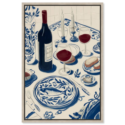 «Dinner II», reproduction d'art sur toile encadrée par Art Remedy, cadre blond, 36 x 54