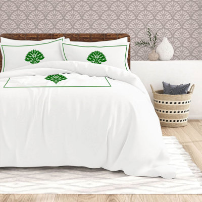 Leafy Embroidered Cotton Sateen Duvet Cover Set