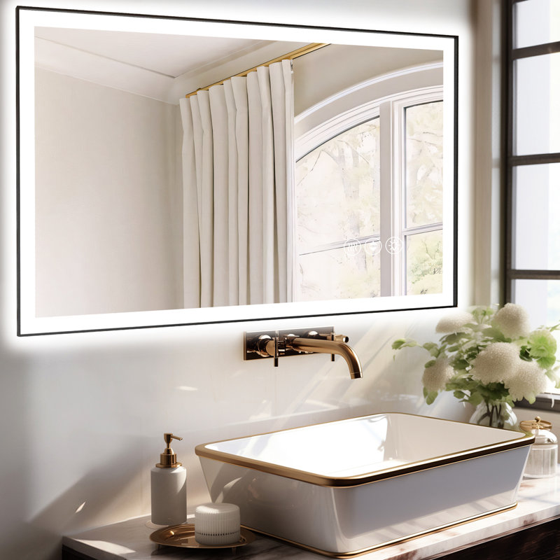 Miroir de salle de bain à DEL intelligent 48 po x 30 po, durée de vie de plus de 50 000 heures, intensité variable, fonction de brouillard, compatibilité avec les interrupteurs muraux, composants ul dans la salle de bain, luminosité et couleur réglables