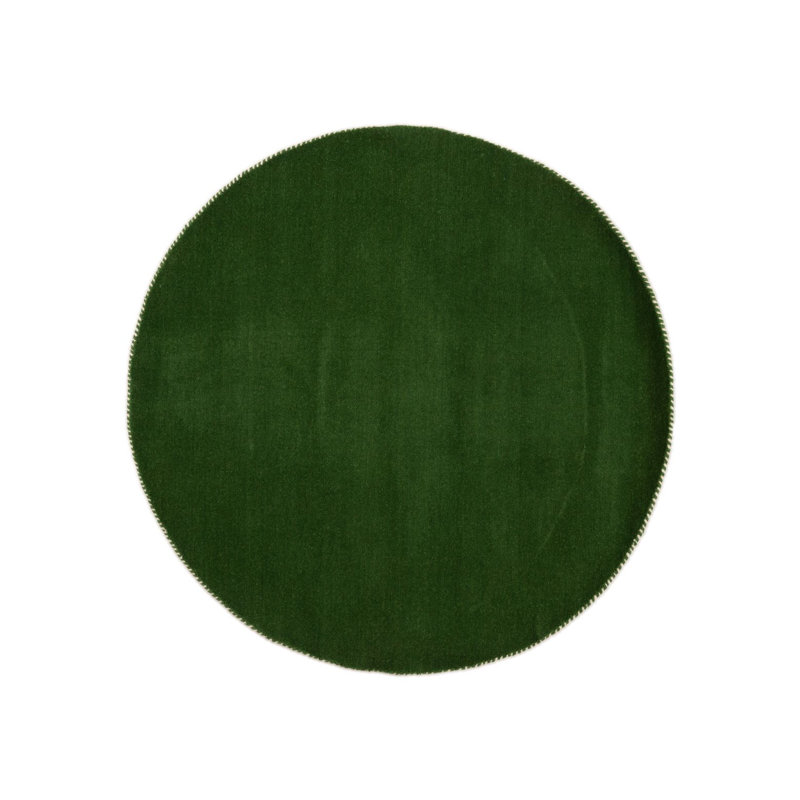 Solid Colour Wool Hand Woven Area Rug, Green, Around 120cm