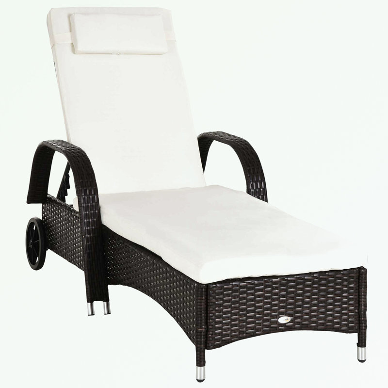 Chaise longue avec roulettes et coussin moelleux, Blanc