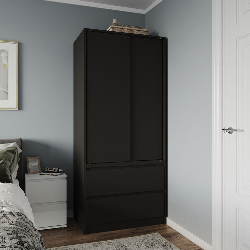Solid Wood Wardrobe, Black/Black