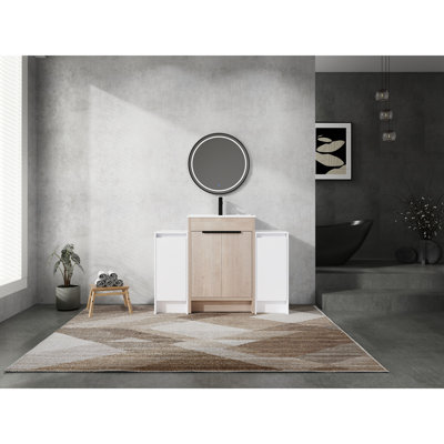 Meuble-lavabo autoportant de 48 pouces avec lavabo en céramique et 2 armoires de rangement, porte à fermeture douce, armoire combinée