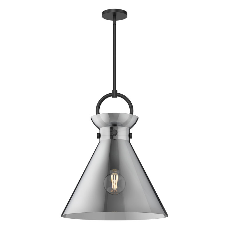 Luminaire suspendu conique à 1 lumière Tiney, H 21,75 po x l 18 po x P 18 po, Noir mat / fumée