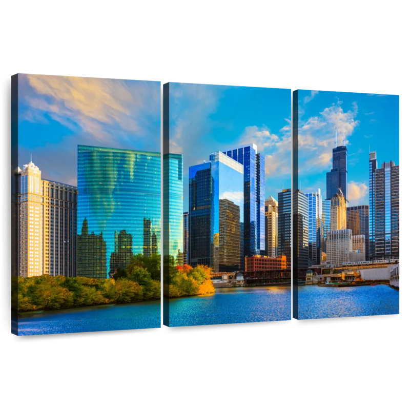 Sebbie Chicago Skyscrapers At Sunset, 42" H x 65" W