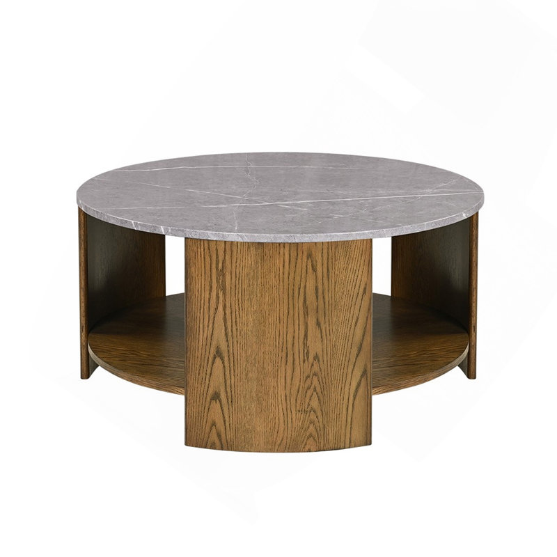 Round Mixed Material Coffee Table With Shelf
