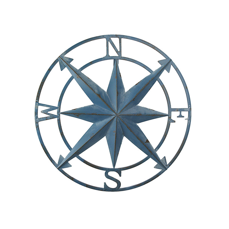 Décoration murale rose Compass, H 20" x l 20" x P 1", bleu