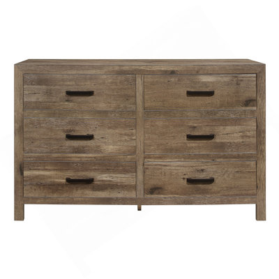 Rustic Style Dresser W 6 Storage Drawers Weathered Pine Finish Wooden Bedroom Furniture